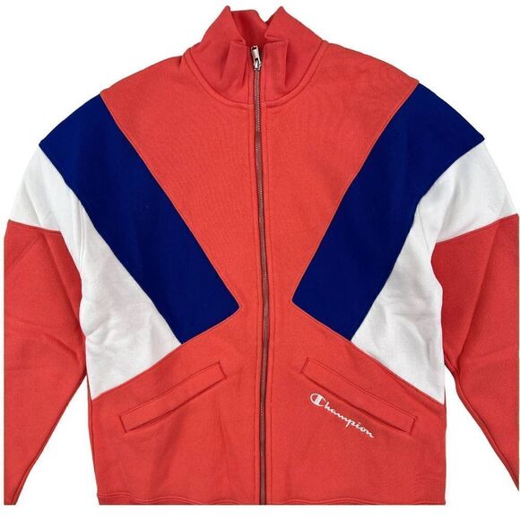 NWT Champion Men US S  Coral Red Track Jacket Reverse Weave Zip Colorblock - Picture 1 of 8